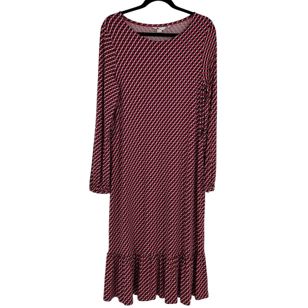 BODEN Womens Holly Jersey Knee Length Dress 10 Long Sleeve Red Geometric Soft